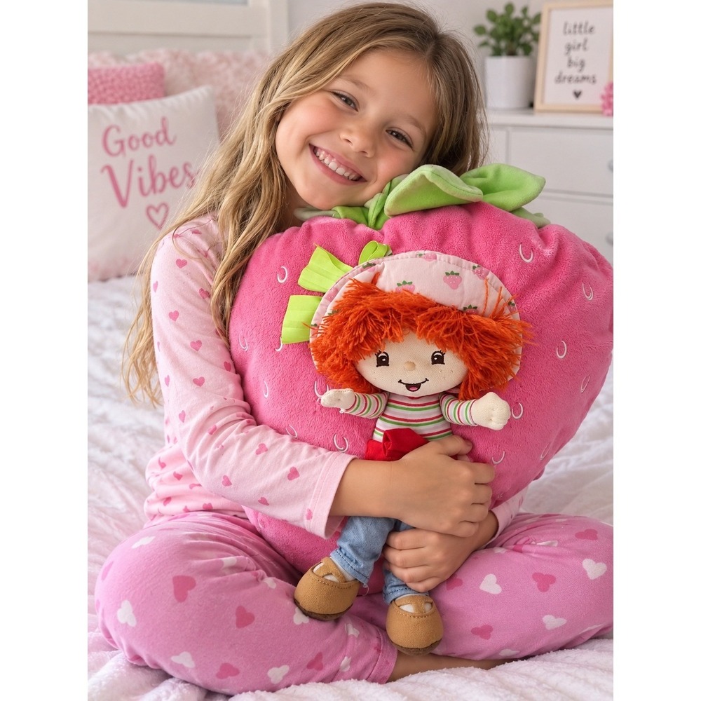 Strawberry Shortcake Plush Pillow Kids Pink Strawberry Shape Character Toy